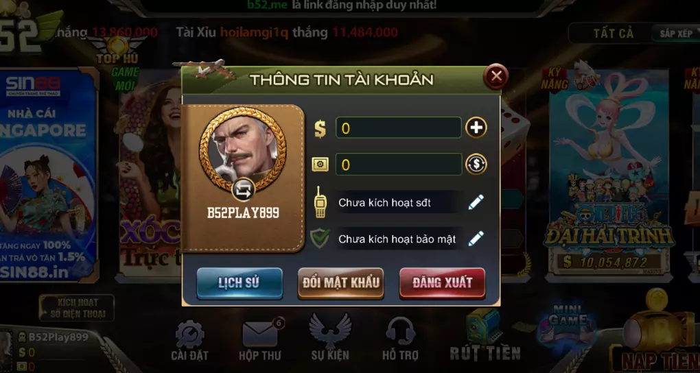 Thay đổi mật khẩu trong hệ thống B52 Play